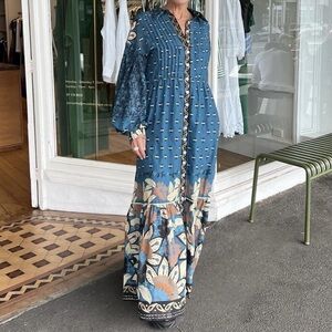 Farm Rio Blue Ainika Chill Maxi Shirtdress